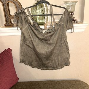 White Crow Womens shirt XL shoulder straps shark bite with ties around at bicep